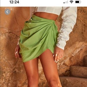PLT green gathered mini skirt